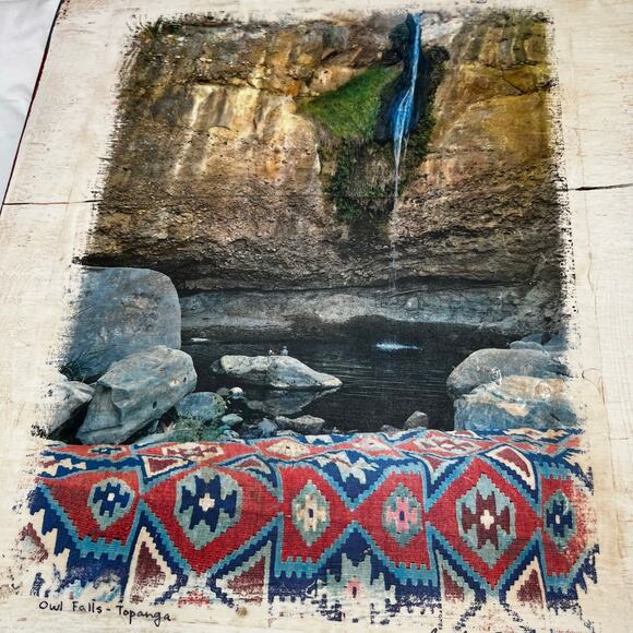 Decoupage Wall Art Landscape Waterfall Afghan Tribal Artist Signed Minimalistic - Picture 3 of 7